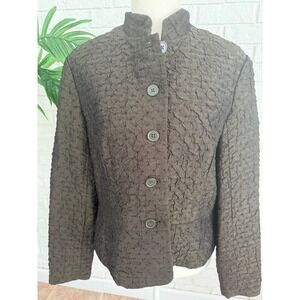 Coldwater Creek Jacket Women PS Olive Green Excellent Crinkle Textured Dot